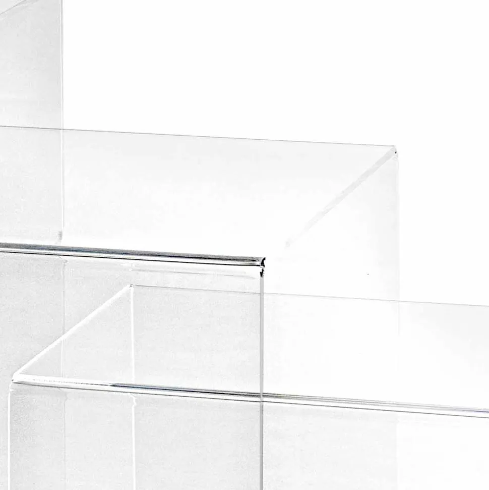 3 tavolini sovrapponibili trasparenti di design Amalia, made in Italy