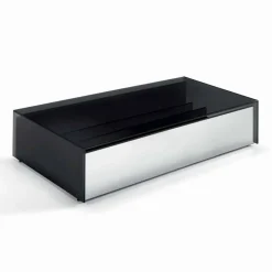 Tavolino Basso da Salotto in Vetro Fumè e Cassetti in Legno 3 Misure - Mantra