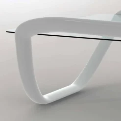Tavolino bianco design moderno in vetro e Solid Surface Continuum