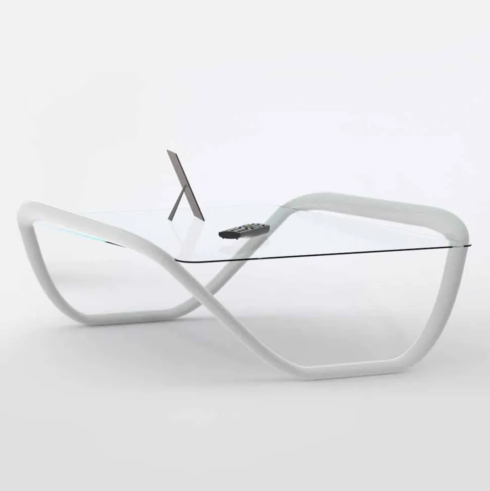 Tavolino bianco design moderno in vetro e Solid Surface Continuum