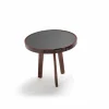 Tavolino cocktail con piano in pelle nera design, diametro 60cm, Selmo