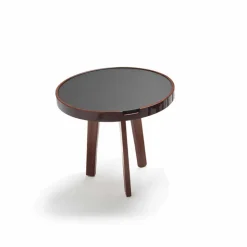 Tavolino cocktail con piano in pelle nera design, diametro 60cm, Selmo