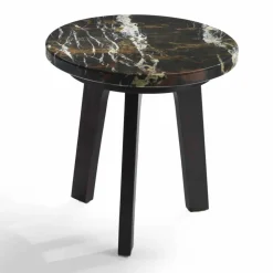 Tavolino cocktail con piano in marmo nero-oro, diametro 45 cm, Selmo
