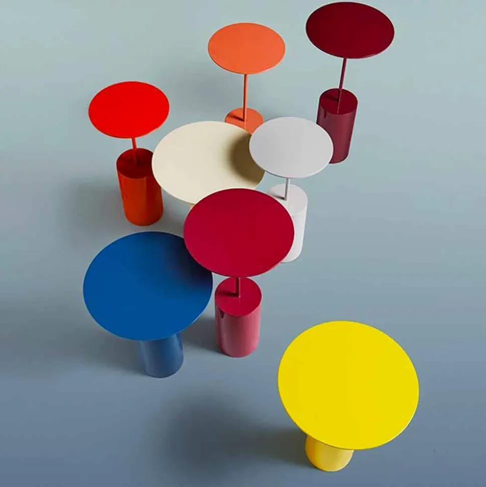 Tavolino Colorato Rotondo da Salotto in Lamiera di Design Moderno - Cocktail