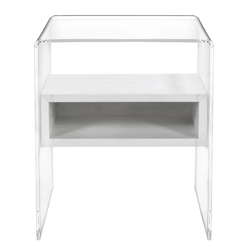Tavolino Comodino di Design in Plexiglass Trasparente e Legno - Pascoli