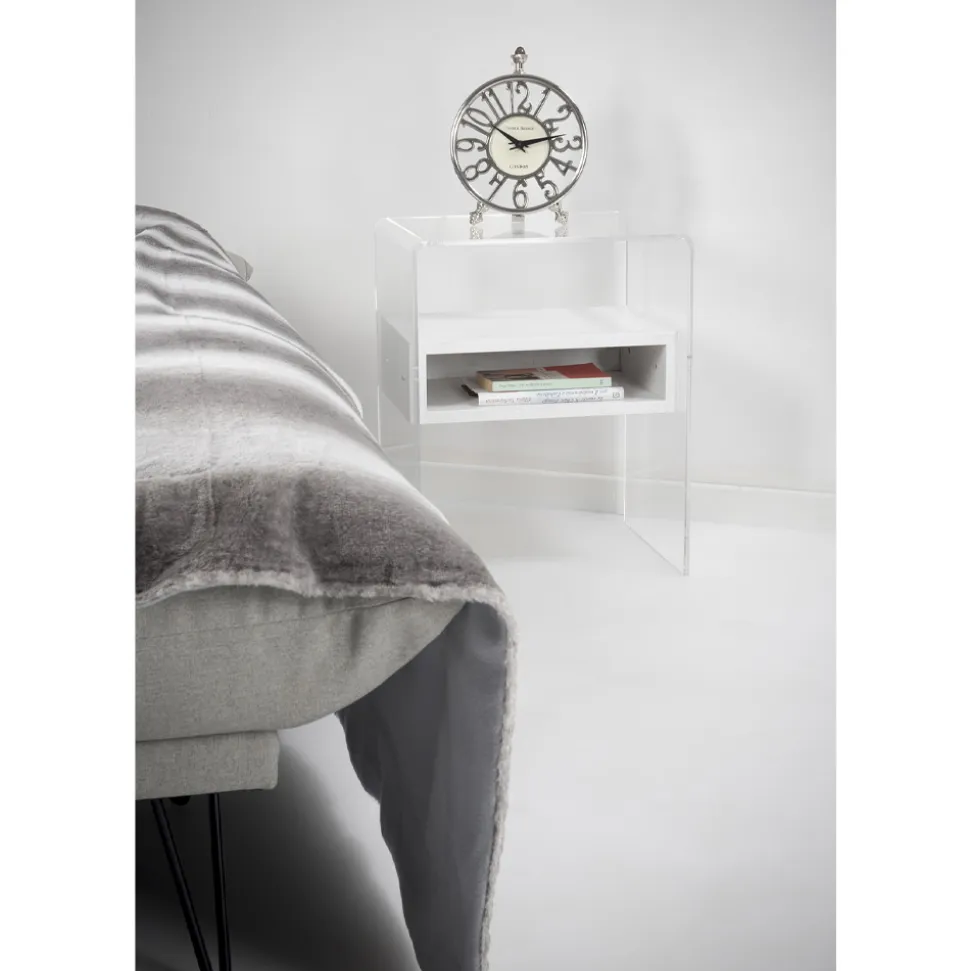 Tavolino Comodino di Design in Plexiglass Trasparente e Legno - Pascoli