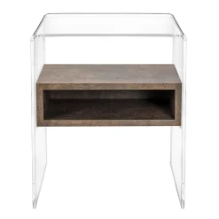 Tavolino Comodino di Design in Plexiglass Trasparente e Legno - Pascoli