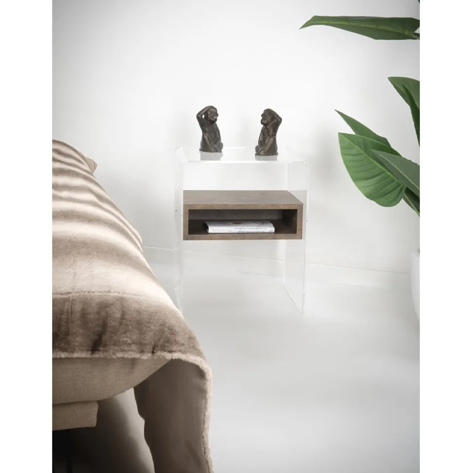 Tavolino Comodino di Design in Plexiglass Trasparente e Legno - Pascoli