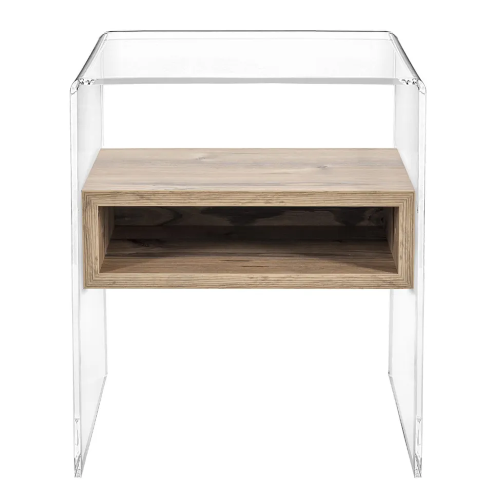 Tavolino Comodino di Design in Plexiglass Trasparente e Legno - Pascoli