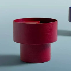 Tavolino Comodino Rotondo di Design Moderno in Legno Bordeaux o Blu - Vinnie