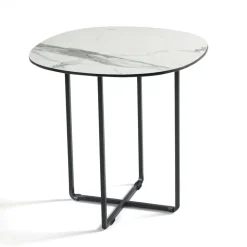 Tavolino con Base in Metallo e Piano in Specchio e Ceramica Effetto Marmo - Gisella