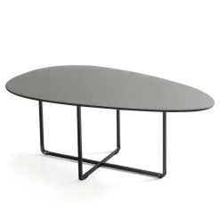 Tavolino con Base in Metallo e Piano in Specchio e Ceramica Effetto Marmo - Gisella
