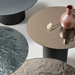 Tavolino con Base in Metallo e Piano Ø45 cm in Specchio o Vetro - Flaminia