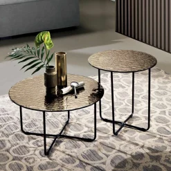 Tavolino con Piano in Specchio e Ceramica Effetto Marmo Made in Italy - Giusta