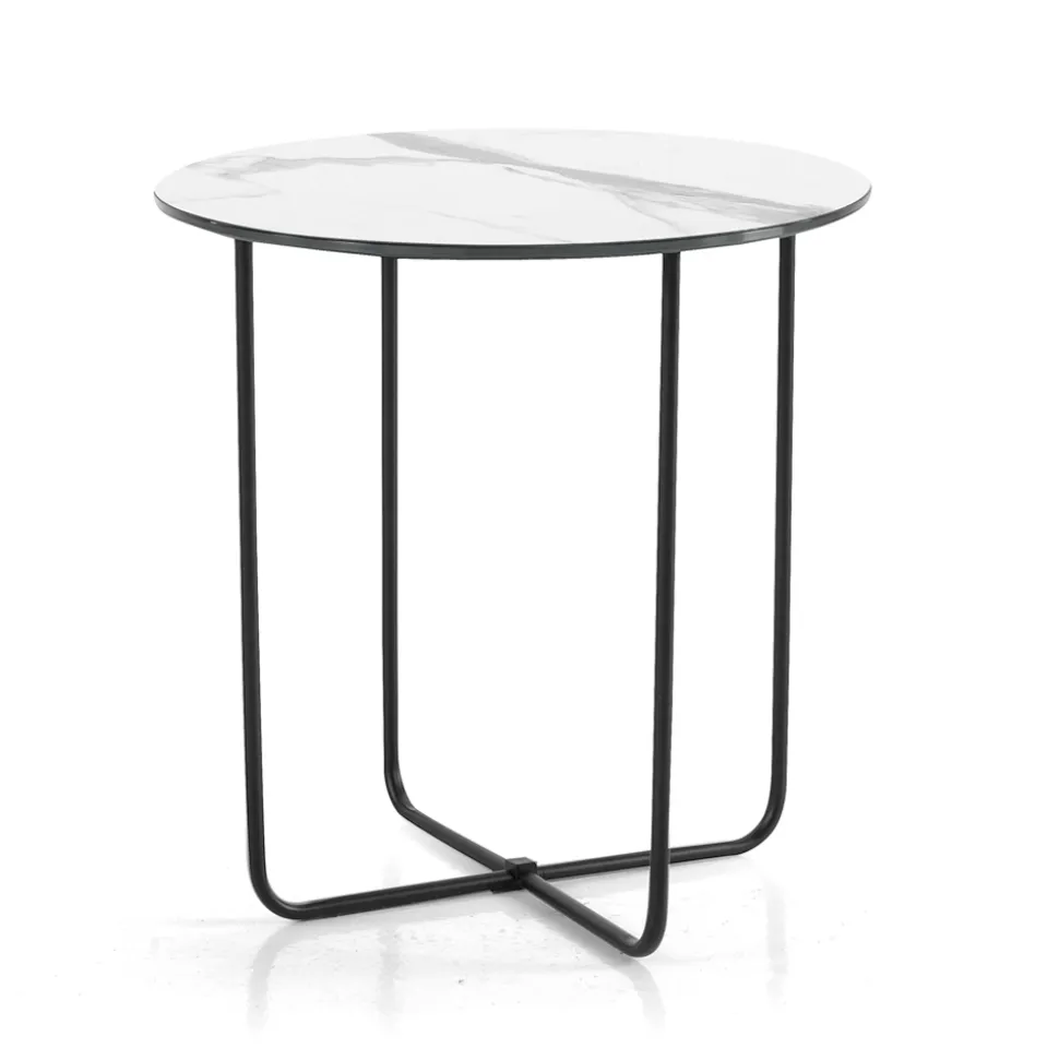 Tavolino con Piano in Specchio e Ceramica Effetto Marmo Made in Italy - Giusta