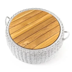 Tavolino Contenitore da Giardino in Teak ed Intreccio in Corda - Arjuna