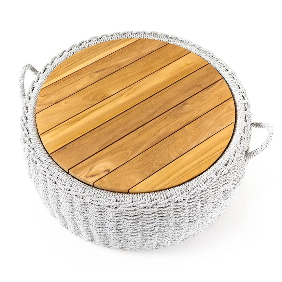 Tavolino Contenitore da Giardino in Teak ed Intreccio in Corda - Arjuna