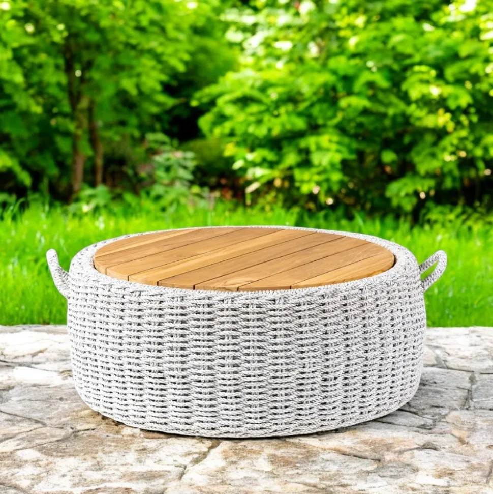 Tavolino Contenitore da Giardino in Teak ed Intreccio in Corda - Arjuna