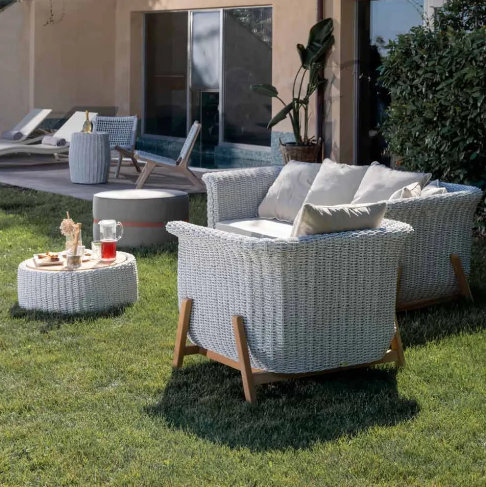 Tavolino Contenitore da Giardino in Teak ed Intreccio in Corda - Arjuna