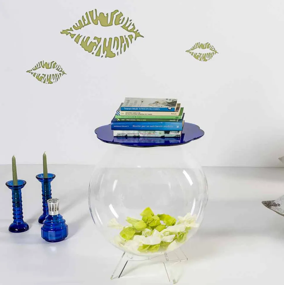 Tavolino / contenitore tondo blu Biffy,design moderno made in Italy