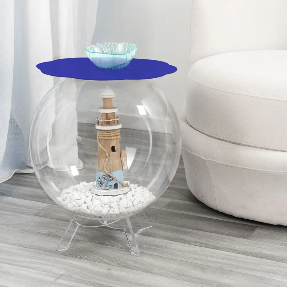 Tavolino / contenitore tondo blu Biffy,design moderno made in Italy