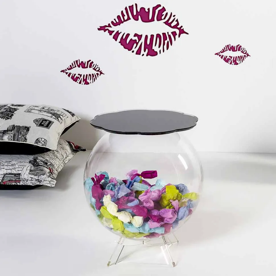 Tavolino / contenitore tondo nero Biffy,design moderno made in Italy