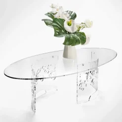 Tavolino da Caffè in Plexiglass Fumè o Trasparente con Base Decorata - Crasso