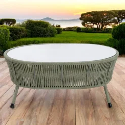 Tavolino da Giardino in Alluminio e Intreccio in Corda e Vetro - Asteria