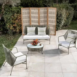 Tavolino da Giardino in Alluminio e Intreccio in Corda e Vetro - Asteria