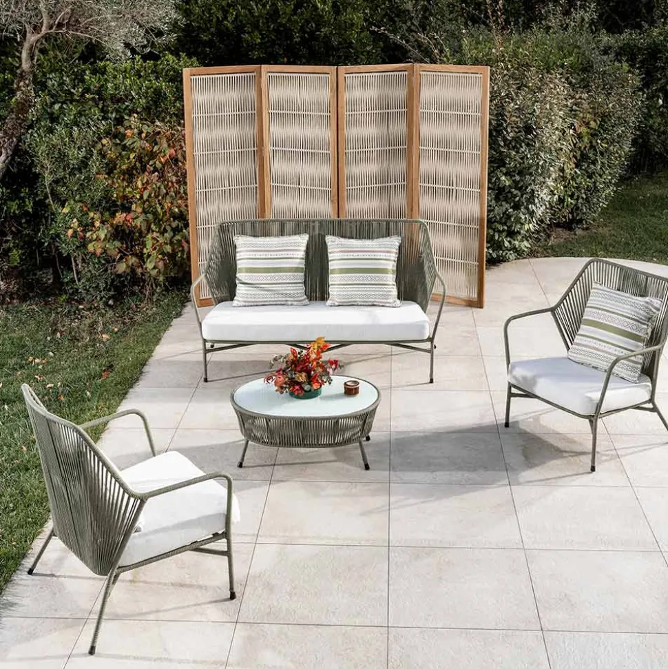 Tavolino da Giardino in Alluminio e Intreccio in Corda e Vetro - Asteria