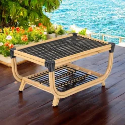 Tavolino da Giardino in Rattan Naturale Intrecciato a Mano – Catelyn