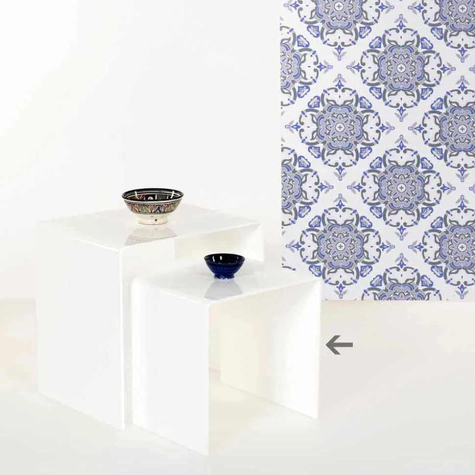 Tavolino da salotto bianco moderno 40x40cm Terry Small, made in Italy