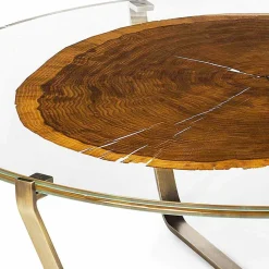 Tavolino da Salotto con Piano Rotondo in Vetro e Legno Made in Italy - Baviera