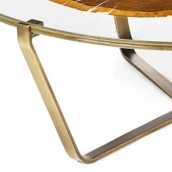 Tavolino da Salotto con Piano Rotondo in Vetro e Legno Made in Italy - Baviera