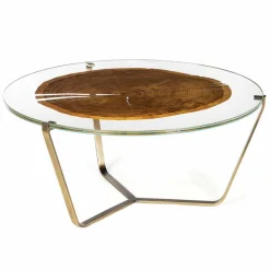 Tavolino da Salotto con Piano Rotondo in Vetro e Legno Made in Italy - Baviera
