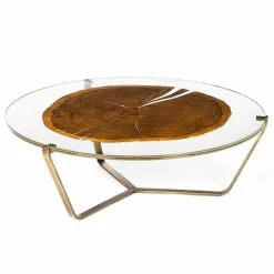 Tavolino da Salotto con Piano Rotondo in Vetro e Legno Made in Italy - Baviera