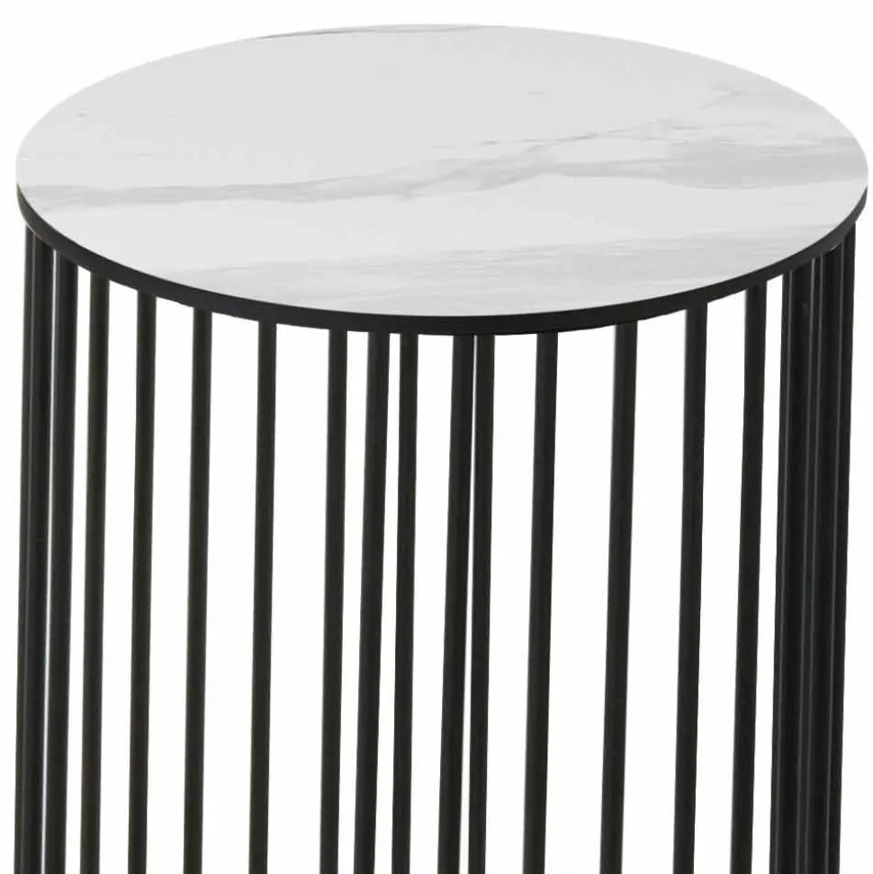 Tavolino da Salotto con Piano Rotondo in Ceramica Made in Italy - Montebianco