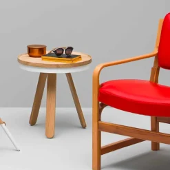 Tavolino da Salotto Design con Piano Rotondo e Gambe in Legno Massello - Salerno