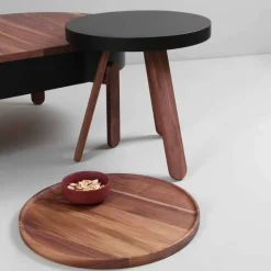 Tavolino da Salotto Design con Piano Rotondo e Gambe in Legno Massello - Salerno