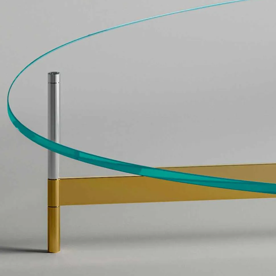 Tavolino da Salotto di Design in Vetro con Base in Metalo Made in Italy - Cinci