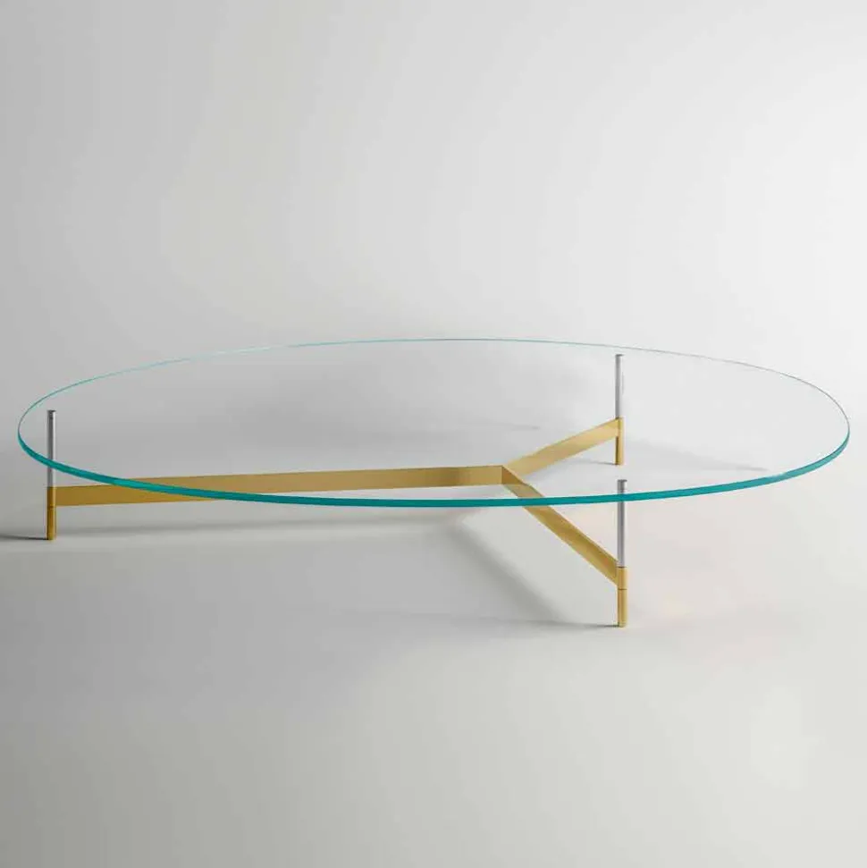 Tavolino da Salotto di Design in Vetro con Base in Metalo Made in Italy - Cinci