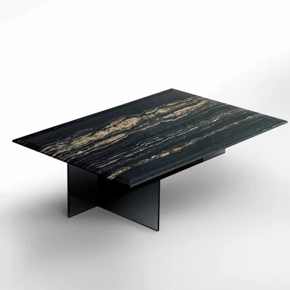 Tavolino da Salotto di Design in Marmo con Base in Vetro Made in Italy - Molino