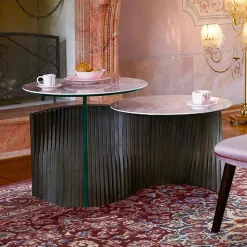 Tavolino da Salotto di Lusso a 2 Piani Rotondi in Gres Made in Italy - Stoccolma