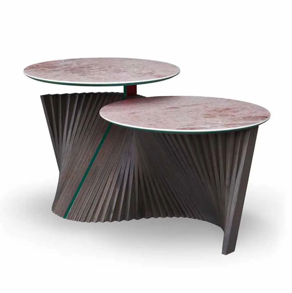 Tavolino da Salotto di Lusso a 2 Piani Rotondi in Gres Made in Italy - Stoccolma