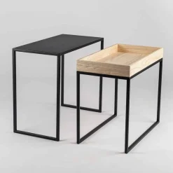Tavolino da Salotto in Acciaio con Vassoio in Frassino Made in Italy - Merletto
