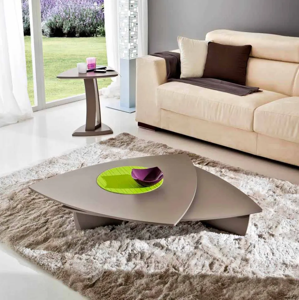 Tavolino da Salotto in Mdf Laccato con Piano Girevole Made in Italy - Lisa