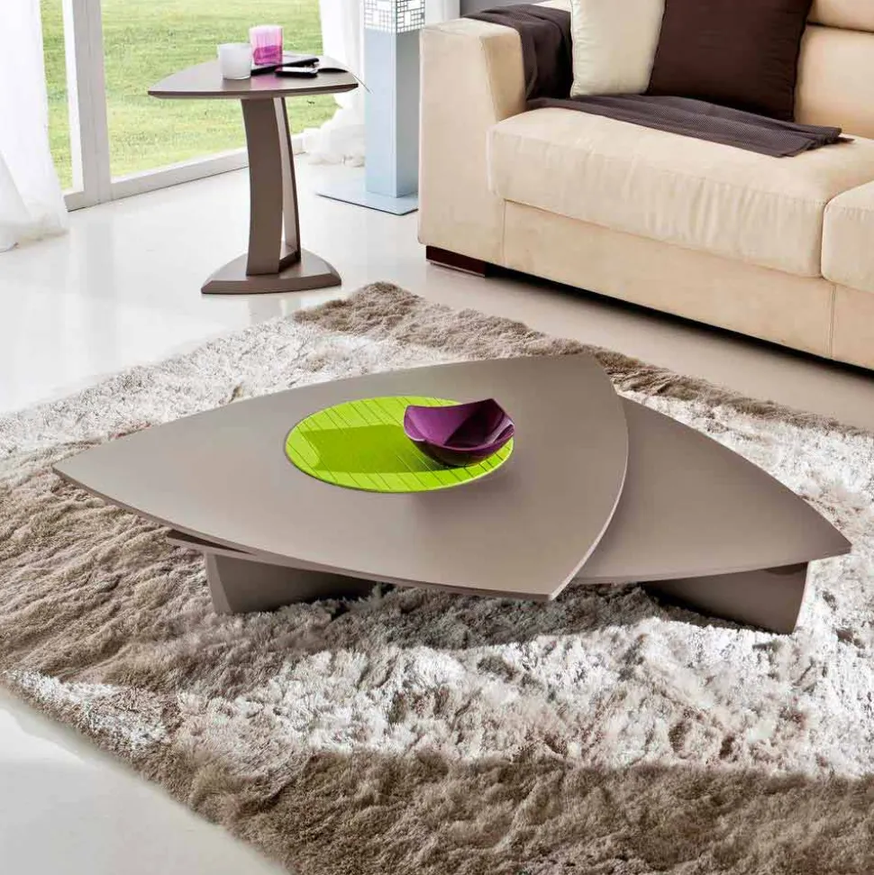 Tavolino da Salotto in Mdf Laccato con Piano Girevole Made in Italy - Lisa