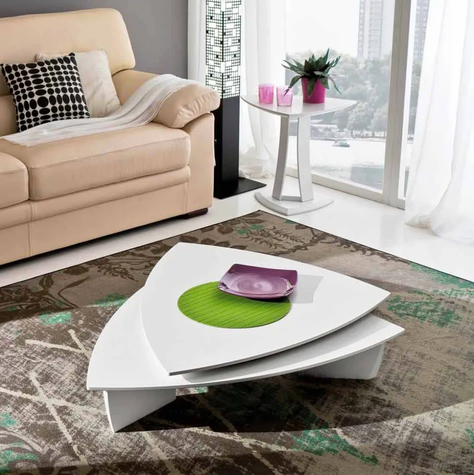 Tavolino da Salotto in Mdf Laccato con Piano Girevole Made in Italy - Lisa