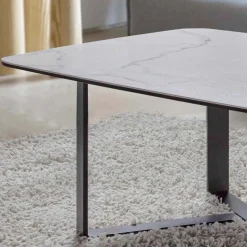 Tavolino da Salotto in Vetro Ceramica con Base in Metallo Verniciato - Camilo