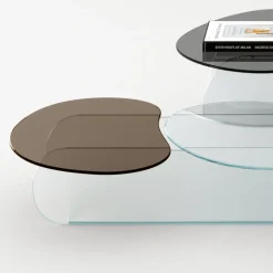 Tavolino da Salotto in Vetro con 3 Top Sagomati Colorati - Dapy